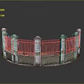 Circular Architectural Fence Structure With Stone Pillars And Iron Railings