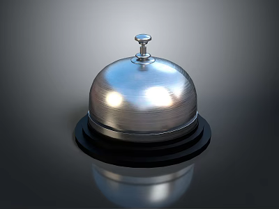 Stainless Steel Service Bell with Shiny Silver Dome and Black Rubber Base for Home Use 3d model