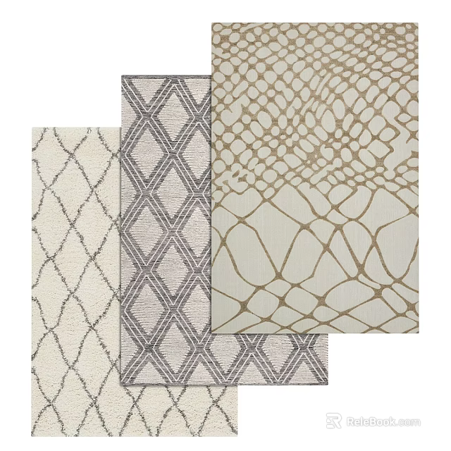 Modern Square Rugs Featuring Geometric Diamond And Net Like Patterns In Neutral Tones 3d model