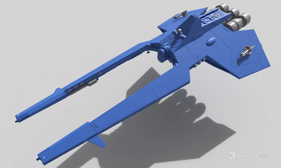 Blue Sci Fi Fighter Spaceship Model With Twin Thrusters Long Wings And Detailed Design 3d model 