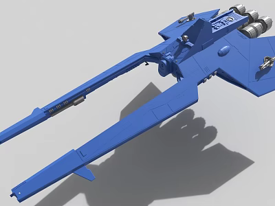 Blue Sci Fi Fighter Spaceship Model With Twin Thrusters Long Wings And Detailed Design 3d model