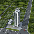 Modern High Rise Residential Building With Surrounding Greenery And Urban Roads