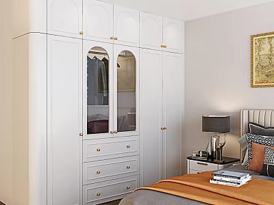 Modern White Bedroom Wardrobe Design With Glass Doors Drawers And Storage 3d model