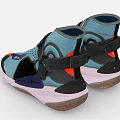 Light Blue High Top Shoes With Perforated Black Straps Orange Purple Accents And Pink White Soles