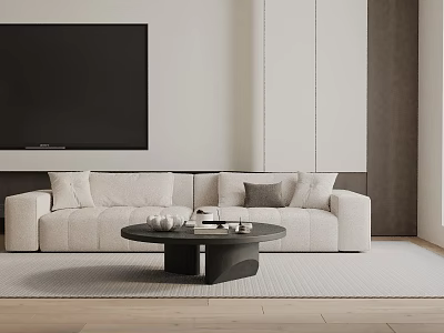 Modern Living Room Three-Seater Sofa With Coffee Table And Area Rug 3d model