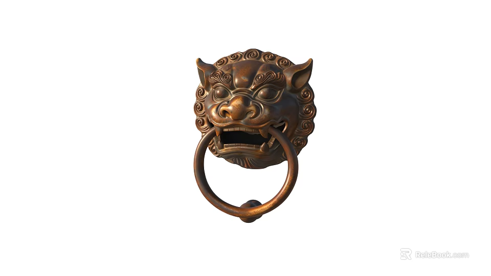 Traditional Lion Head Door Knocker Decorative Ornament Set With Brass Finish 3d model 
