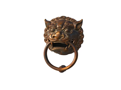 Traditional Lion Head Door Knocker Decorative Ornament Set With Brass Finish 3d model