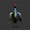 Colorful Bird with Red Crest Blue Neck Green Yellow Chest Spreading Wings Against Gray Background