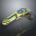 Yellow And Black Striped Hand Tool Featuring Circular Component And Metal Parts 3d model