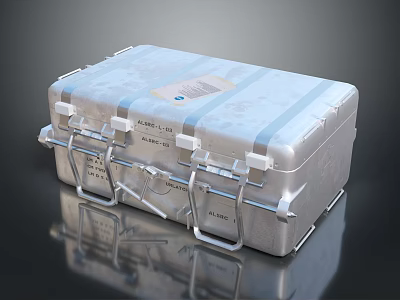Silver Metal Case With Secure Latches Straps And Label For Storage 3d model