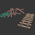 Wooden Train Tracks With Crossing Structure And Straight Rail Sections 3d model