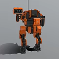 Orange Mechanical Robot Character With Detailed Leg Structure And Weapon System 3d model