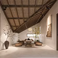 Hotel Guest Room With Sloped Wooden Ceiling Mountain View Windows King Bed And Natural Light