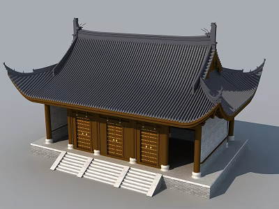 Traditional Ancient Chinese Architecture With Curved Eaves Black Tiled Roof And Wooden Structure 3d model