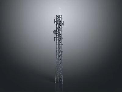 Tall Metal Telecommunication Tower Structure With Multiple Antennas And Transmission Gear 3d model