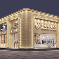 Elegant Luxury Millennium Star Jewelry Shop Golden Facade Design With Exquisite Warm Decorative Lighting