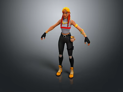 Game Movie Character Featuring Yellow Cap Red Braids Red White Tank Top Black Ripped Pants 3d model