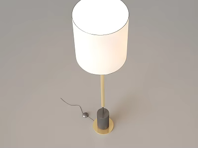 Modern Floor Lamp With White Lampshade Wooden Pole Gray Base And Power Cord 3d model
