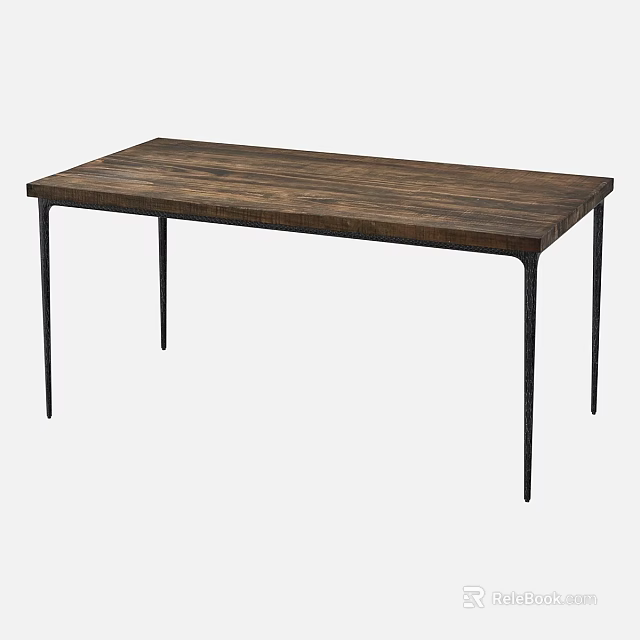 Rustic Wooden Dining Table With Black Metal Legs And Rectangular Top 3d model 