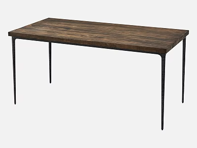 Rustic Wooden Dining Table With Black Metal Legs And Rectangular Top 3d model