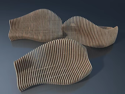 Modern Pet Cabinet With Wavy Wooden Stripes Design And Multiple Units 3d model