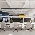 Modern Public Office Space Design With Open Workstations Computers And Glass Partitions 3d model