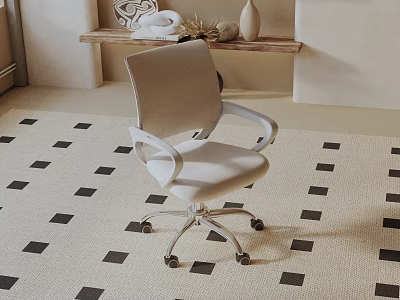 Modern Beige Upholstered Leisure Chair With Armrests And Wheels On Geometric Rug 3d model
