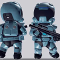Blue SciFi Robot Figures With Backpack And Rifle Character Toy Collectibles