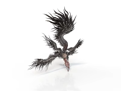 Mythical Black Feathered Creature with Spread Wings Intricate Mechanical Structure in Dynamic Flying Pose 3d model