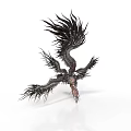 Mythical Black Feathered Creature with Spread Wings Intricate Mechanical Structure in Dynamic Flying Pose