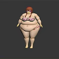 Red Haired Plus Size Female Character In Pink Polka Dot Bikini Standing Against Dark Background