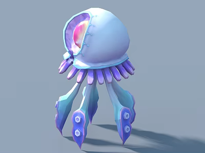 Game Movie Character Jellyfish Shaped With White Body Pink Glowing Interior And Purple Blue Tentacles 3d model