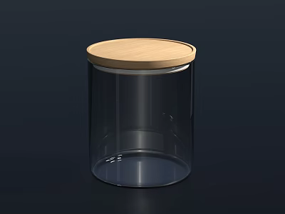 Clear Cylindrical Ceramic Storage Jar With Natural Wooden Lid For Kitchen Organization And Food Storage 3d model