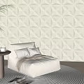 Geometric Patterned Accent Wall Behind Light Beige Sofa