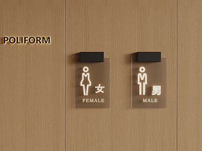 Modern Other Restrooms With Female Male Signs On Wooden Wall 3d model