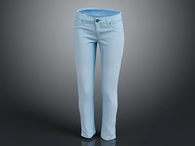 Light Blue Denim Straight Leg Jeans For Women's Casual Comfortable Wear 3d model