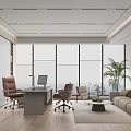 Modern Office Interior With Large Windows City View Desk Computer Sofa And Plant 3d model