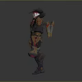 Warrior Character With Horned Creature Features In Red Gold Armored Attire And Dual Weapons