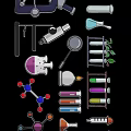 Science Lab Equipment Hanging Decor With Test Tubes Beakers Microscopes And Molecular Structures 3d model