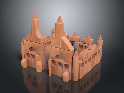 Wooden Building Blocks Toy for Children Featuring Castle Structure Arch and Spire Tops 3d model