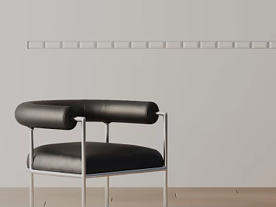 Sleek Black Leather Accent Chair with Modern Metal Frame and Curved Armrests for Minimalist Living Space 3d model