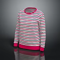 Stylish Long Sleeve Crew Neck Sweater With Red and White Stripes And Pink Cuffs Neckline