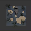 Abstract 3D Landscape Model With Heart Shaped Sculpture Dry Trees And Sand Patches