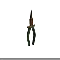 Old Green Handle Hardware Pliers With Rusty Metal Jaws On Black Surface