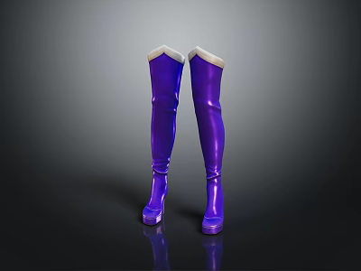 Purple Knee High Boots With White Cuffs And Shiny High Heel Design 3d model