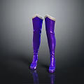 Purple Knee High Boots With White Cuffs And Shiny High Heel Design