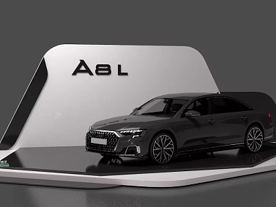 Black Audi A8L Car Showcased On Modern White And Black Display Stand 3d model