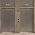 Two Modern Elevators With Silver Doors Level 1 2 Indicators And Wooden Panel Walls 3d model