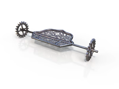 Ornamental Metal Stand With Intricate Carvings And Gear Wheels Design 3d model