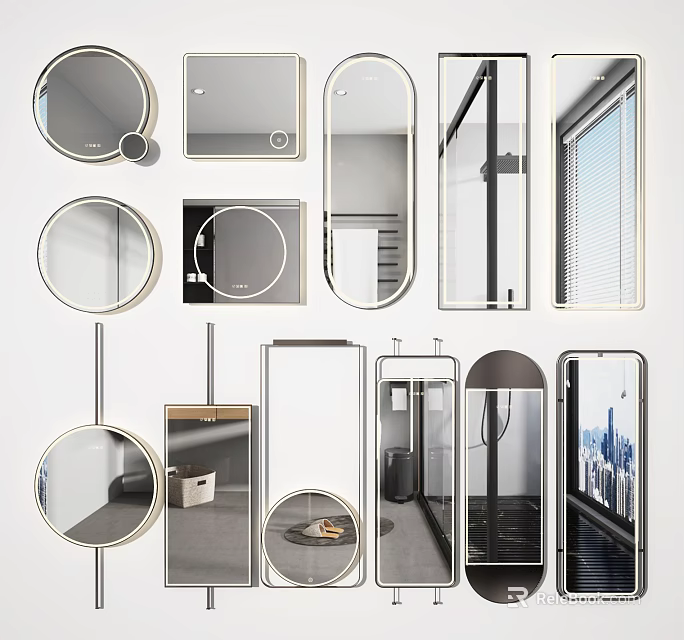 Different Types Of Modern Mirrors With Various Shapes For Home Interior Decor 3d model 
